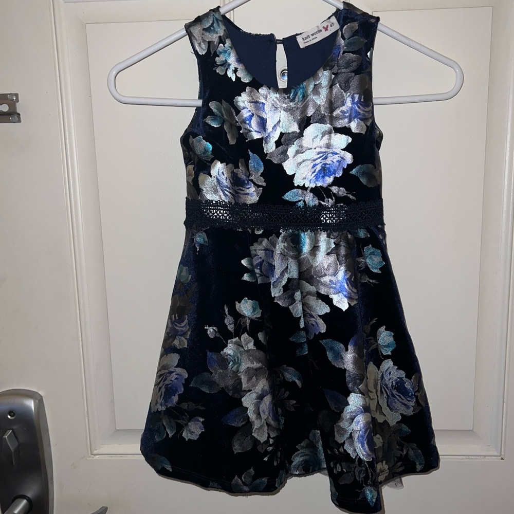 Little girl party dress size 4 navy blue and silver